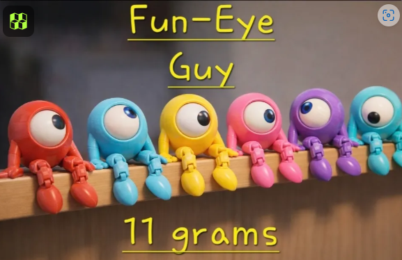 Fun-Eye Guy 3D Printed Toy, Stress Relief Gag Gift, 2 Inch Figure
